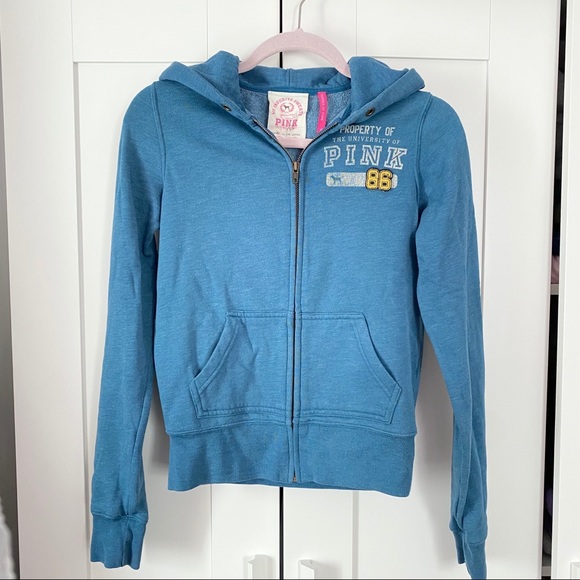 VS PINK Embroidered Turquoise Blue Hoodie XS - Picture 2 of 4